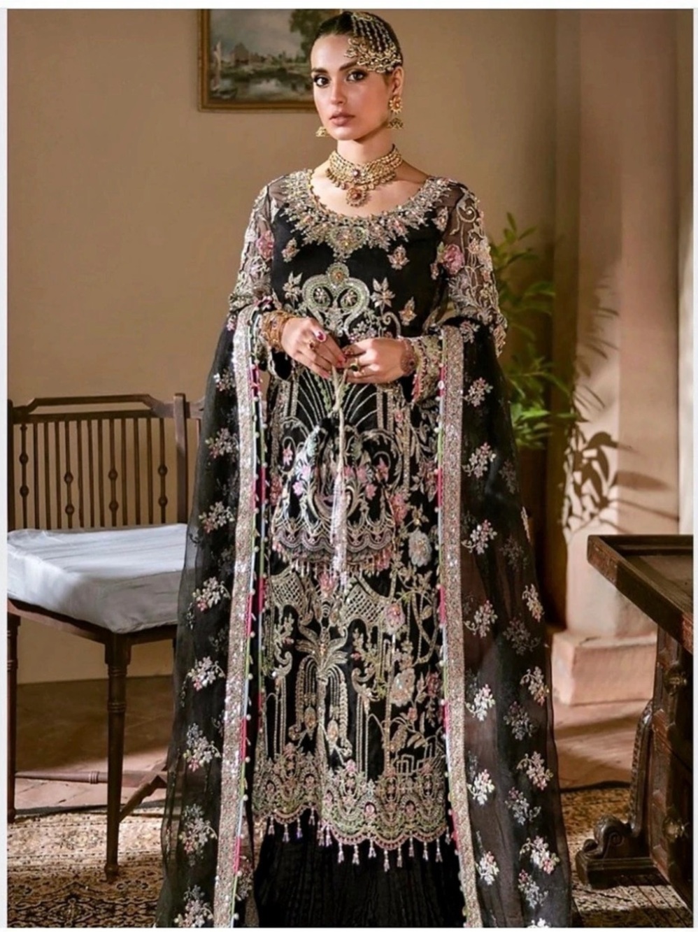 Kanwal Malik - Embroidered Black Wedding Festive - Small - Pakistani designer ou